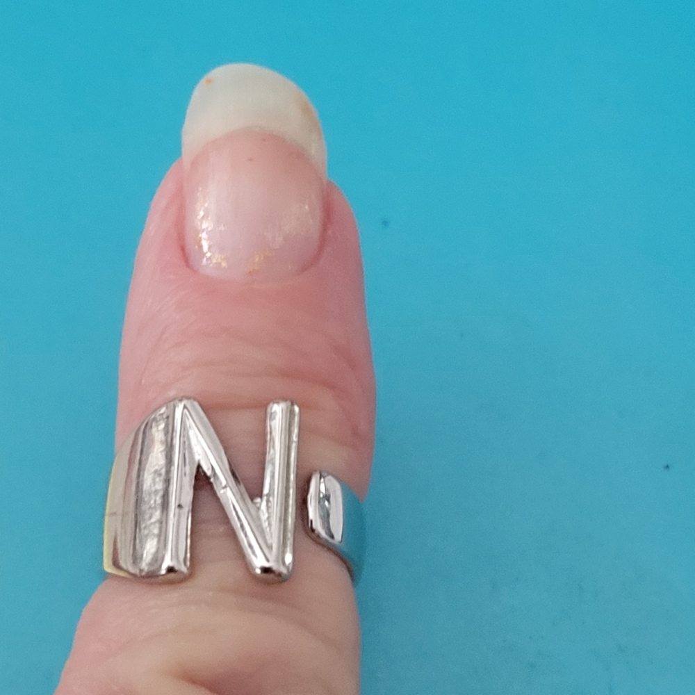 Silver Initial N Ring - image 5
